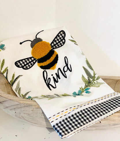 Bumble Bee Kind in Wreath Tea Towel