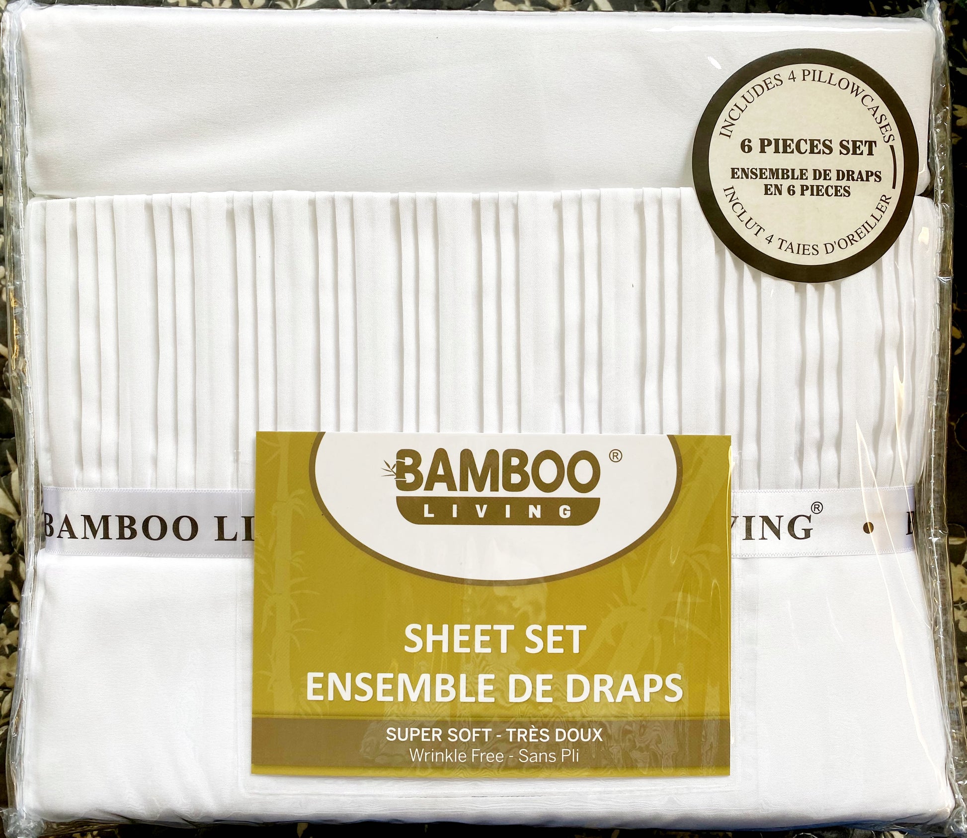 Queen White Bamboo Sheet Set with Four Pillow Cases 