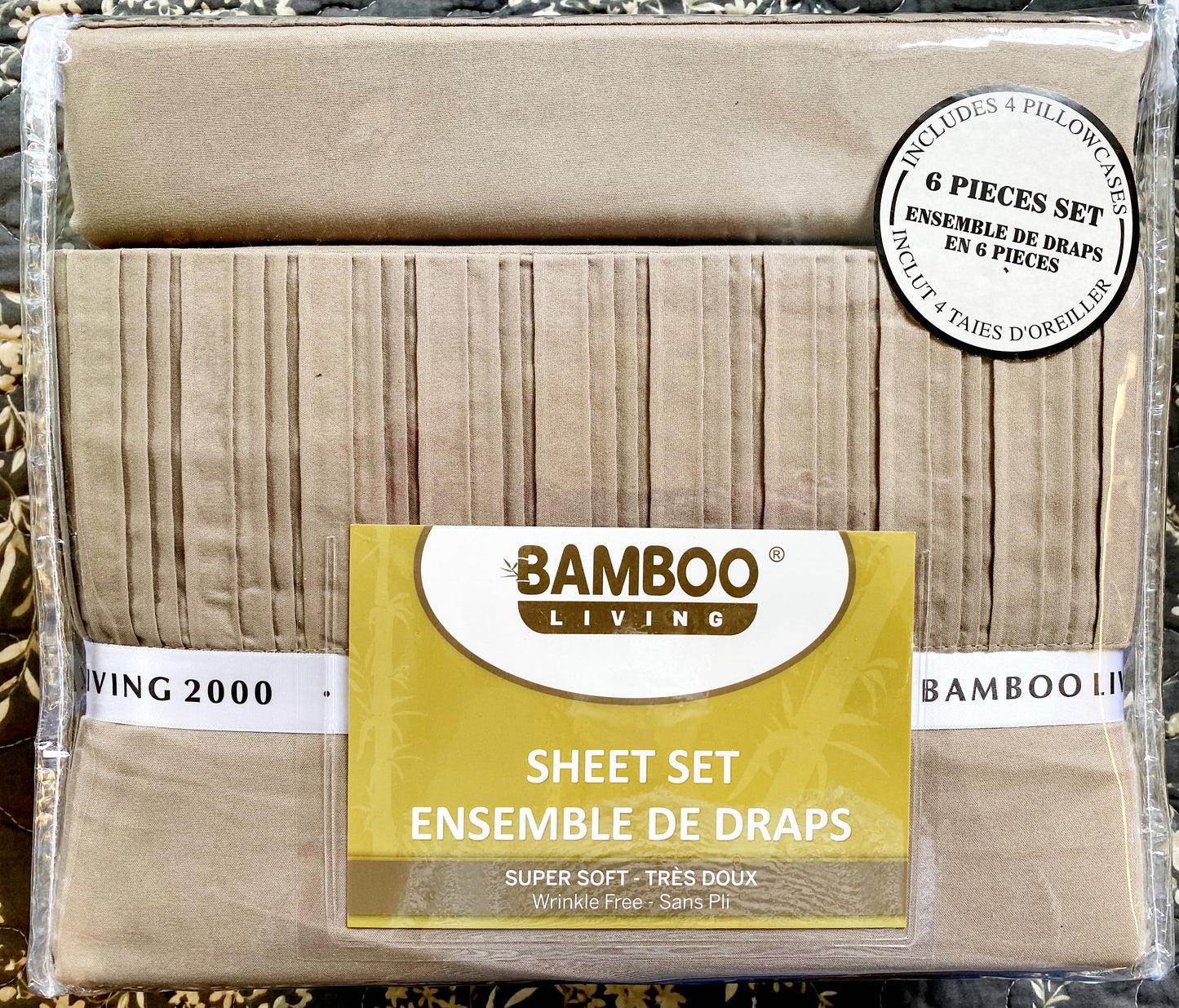 Queen Taupe Bamboo Sheet Set with Four Pillow Cases 