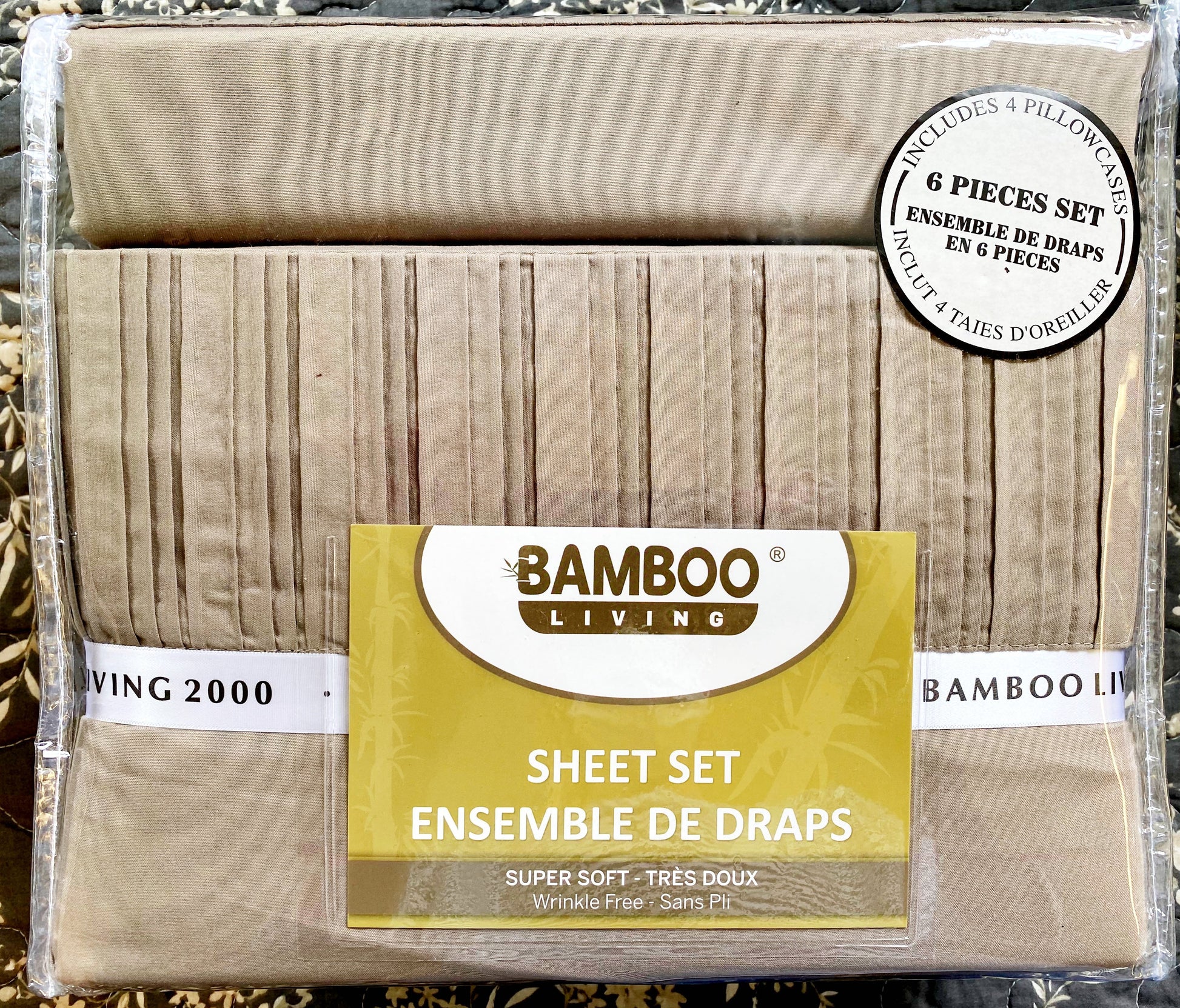 Full/Double Taupe Bamboo Sheet Set With Four Pillow Cases