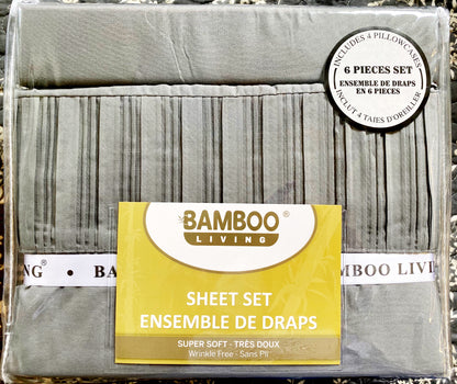 Queen Dark Grey Bamboo Sheet Set with Four Pillow Cases 