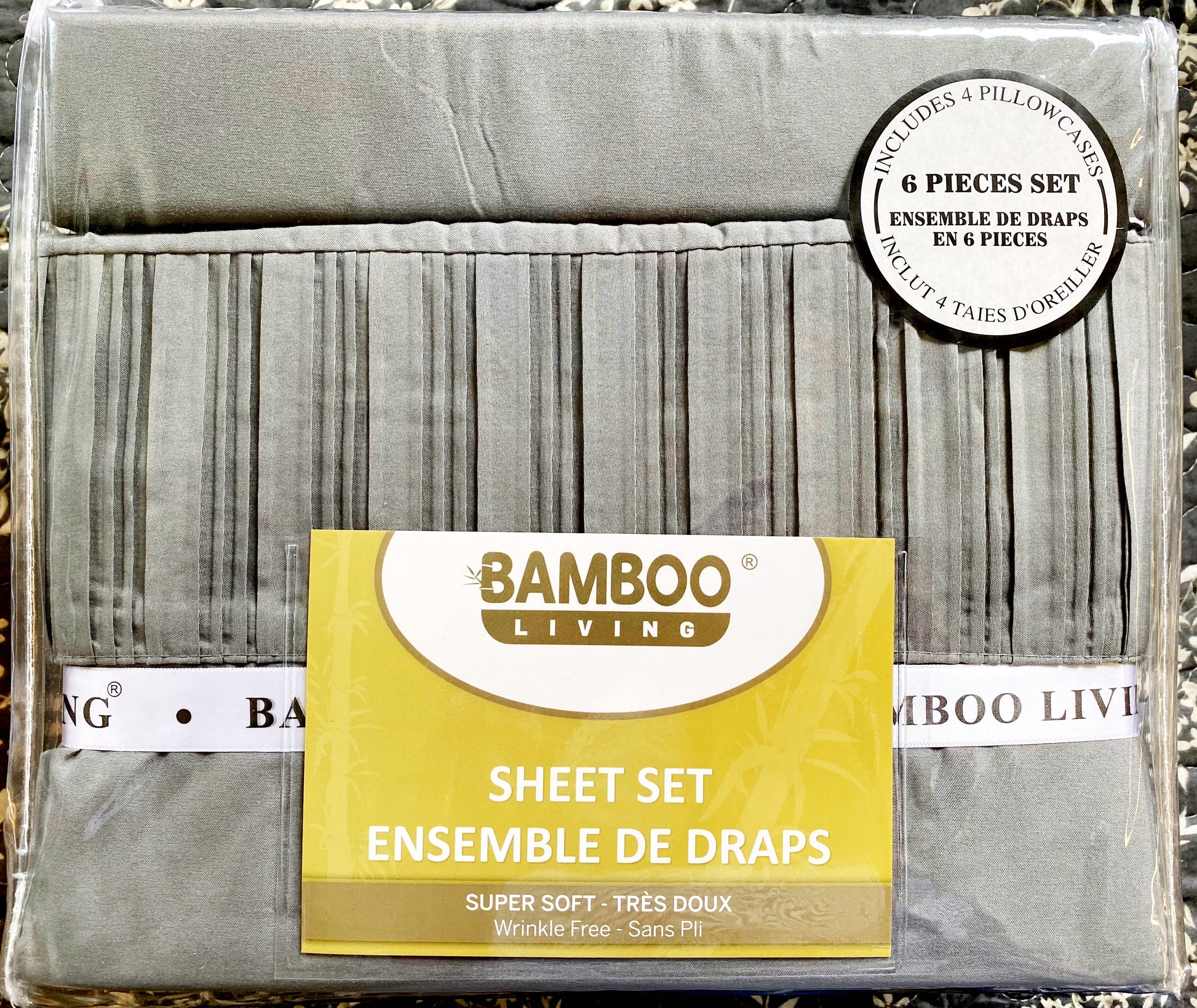 Full/Double Dark Grey Bamboo Sheet Set with Four Pillow Case 