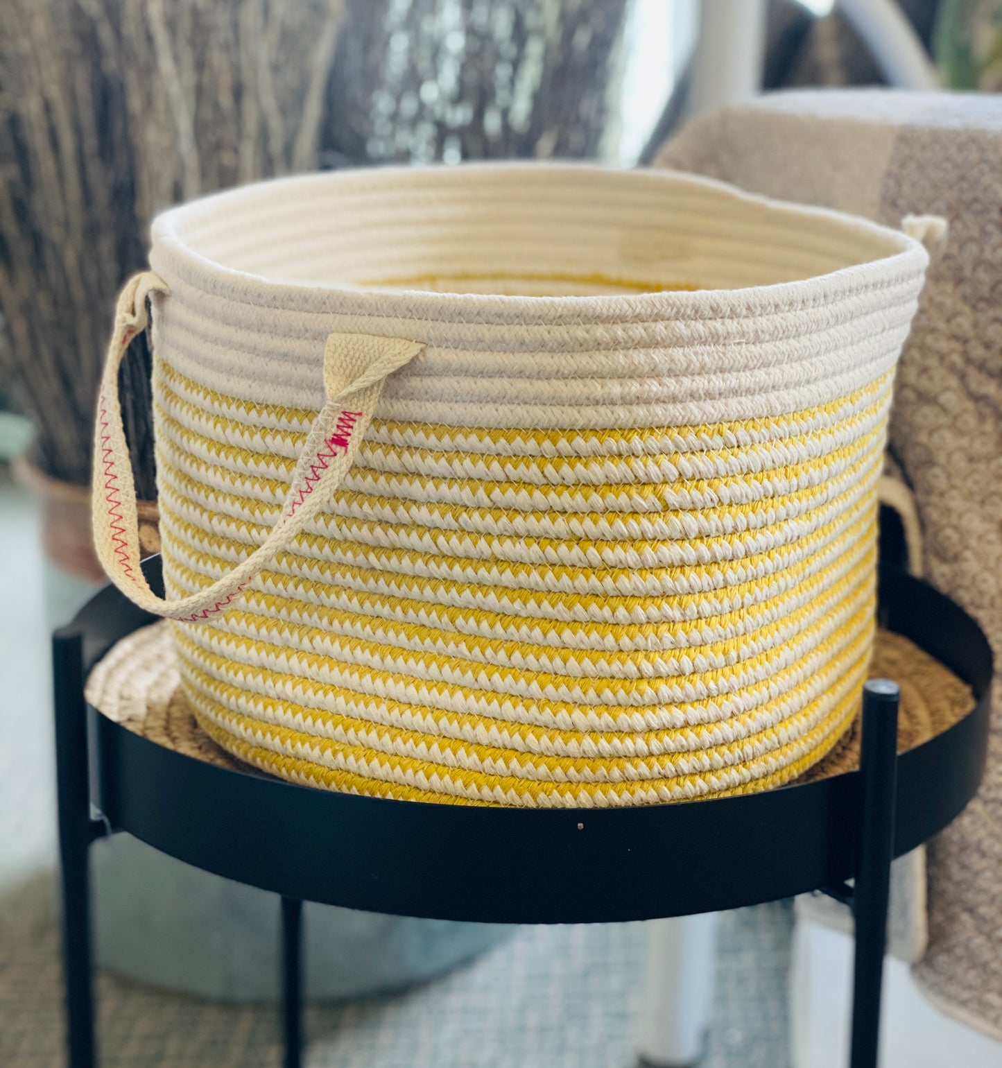 Ivory and Yellow Fabric Basket - 2 Sizes