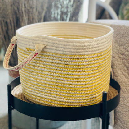 Ivory and Yellow Fabric Basket - 2 Sizes