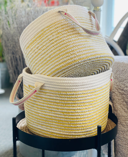 Ivory and Yellow Fabric Basket - 2 Sizes