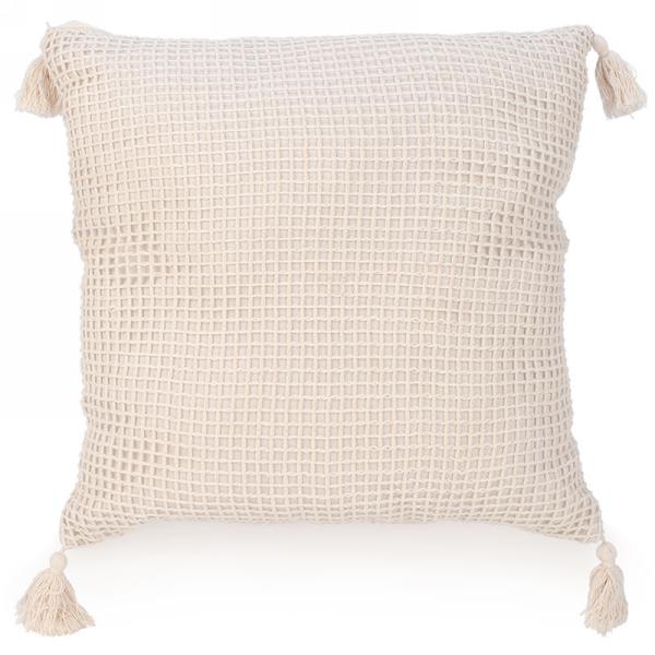 Beige Net Cushion with Tassels 17"
