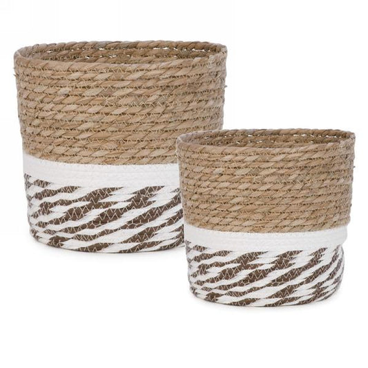Brown, White & Natural Basket (2 sizes)
