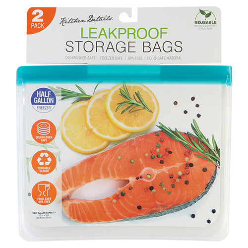 Leakproof Reusable Storage Bag, 1/2 Gallon 2 pk