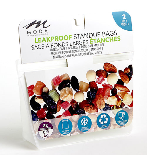 Leakproof, Reusable Stand Up Bags 32oz 2pk