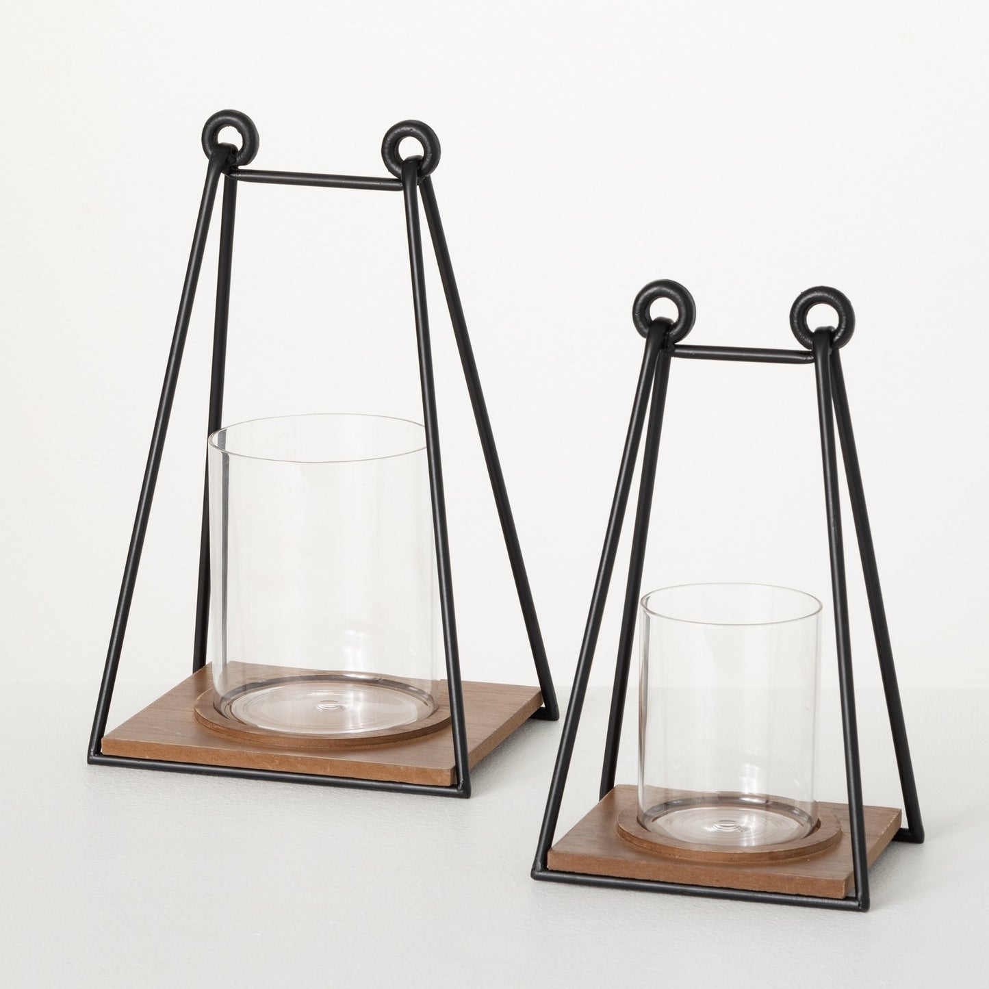 Black Metal with Wood and Glass Lantern