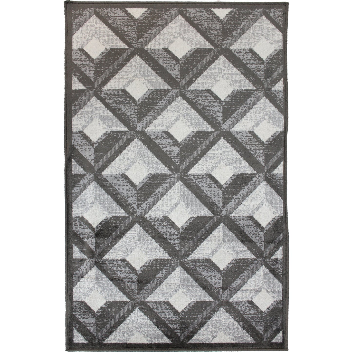 Grey/Brown 2x4' washable rug with Low pile and triangle pattern