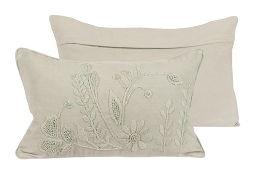 Green Flowers Embroidered Cushion