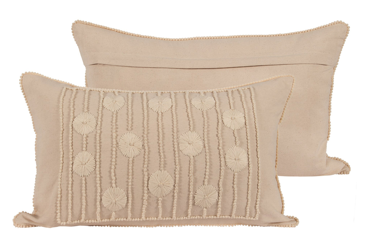 Natural Small Flowers and Stripes Lumbar Cushion