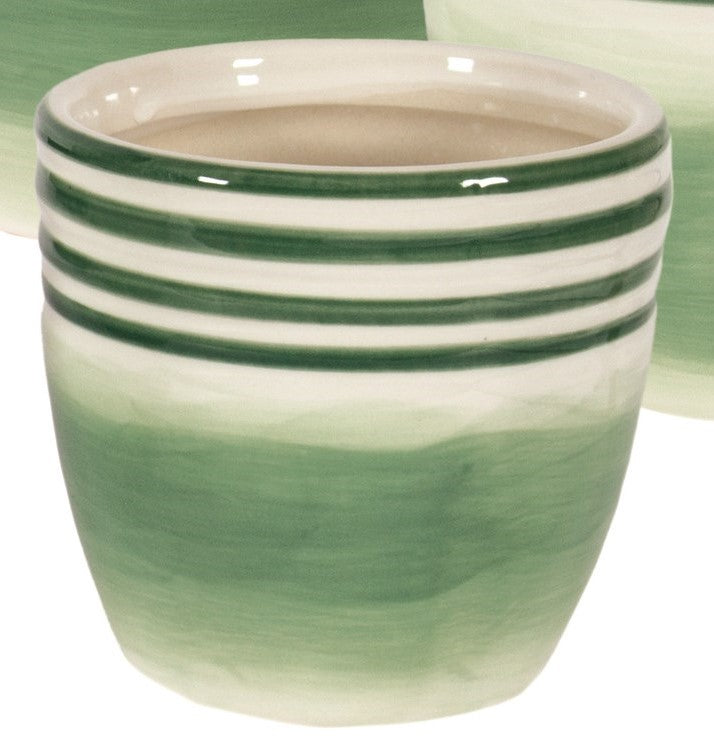 Green and Cream Pot - Three Sizes