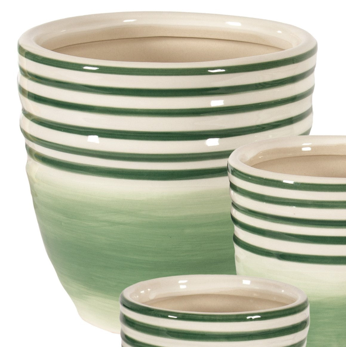 Green and Cream Pot - Three Sizes