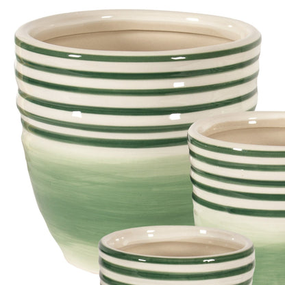 Green and Cream Pot - Three Sizes