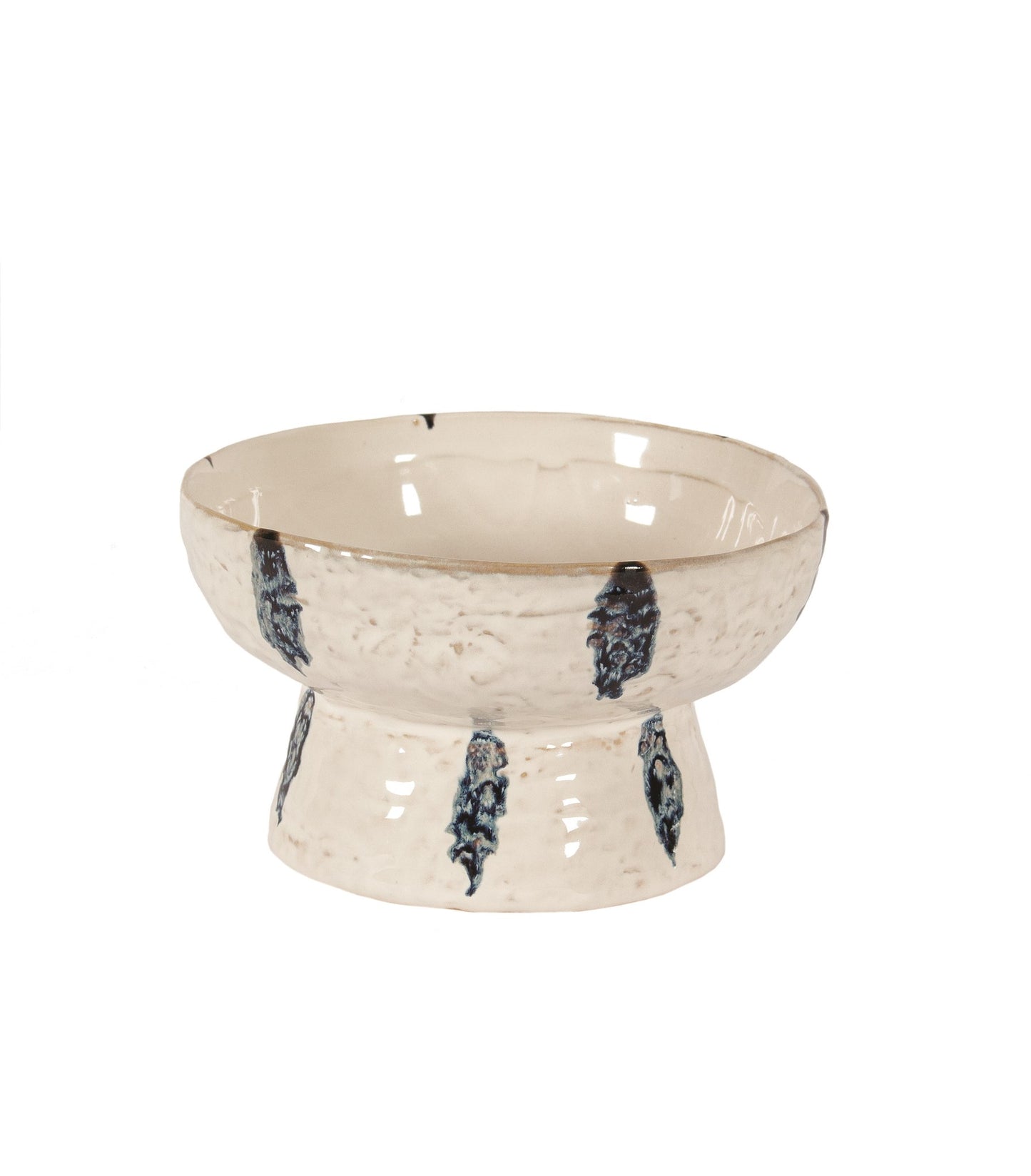 White and Navy Footed Bowl Small