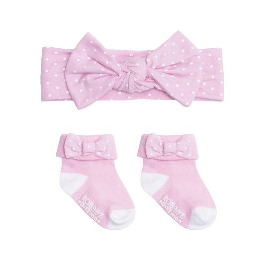Headband and Socks Gift Set - Pink Polka Dot