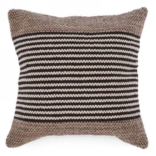 Brown Cushion with Black and White Stripes