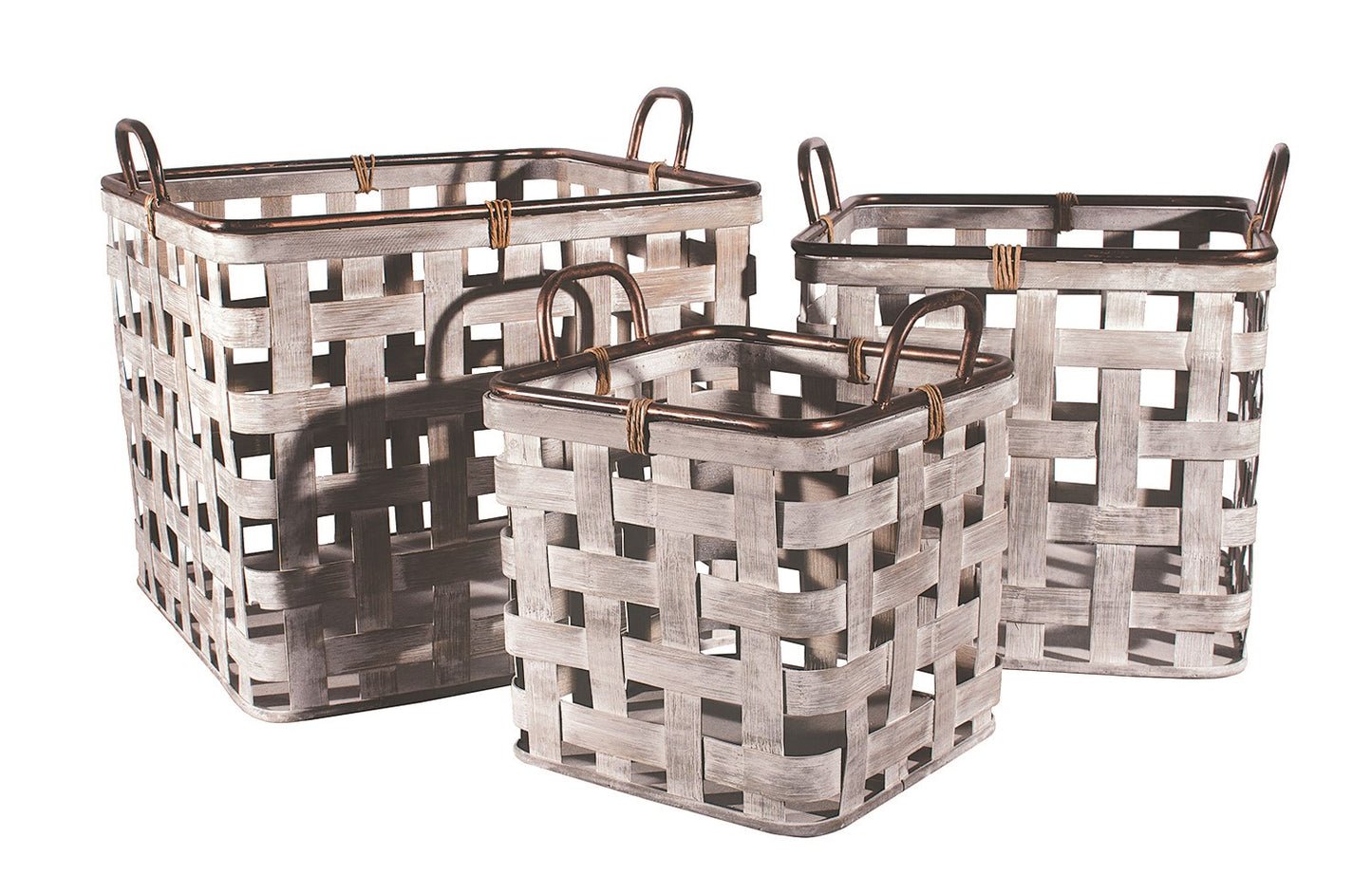 Oversized Grey Wash Wood Weave Baskets (3 sizes)