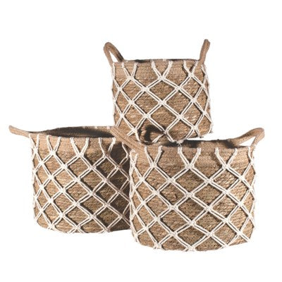 Natural Basket with Macrame Over Weave (3 sizes)