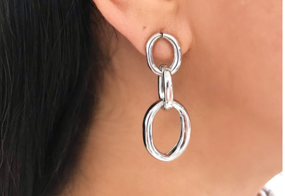 Oval Link Silver Earrings