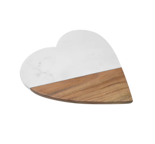 White Marble with Wood Heart Cutting Board