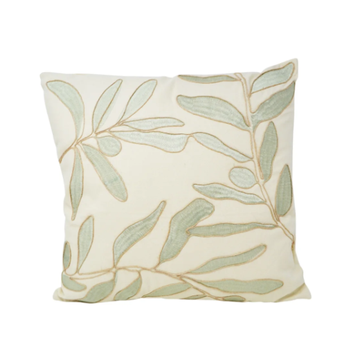 Green Branches on Cream Square Cushion
