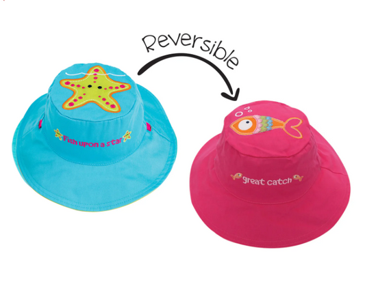 Reversible Kid's Sun Hat-Starfish/Fish
