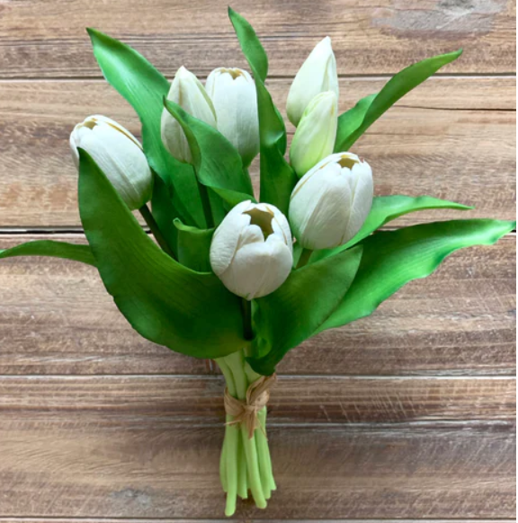 White Real Touch Tulips 12"