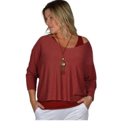 Burgundy Matching Two Piece Tunic with necklace