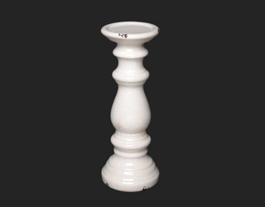 White Crackle Pillar Candle Holder 13"