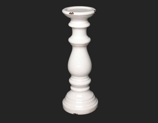 White Crackle Pillar Candle Holder 15.5"