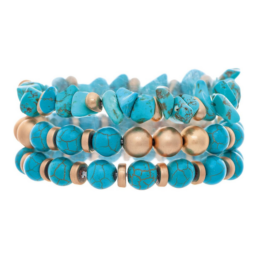 Rain - Gold Turquoise Bead Chunky Bracelet Set