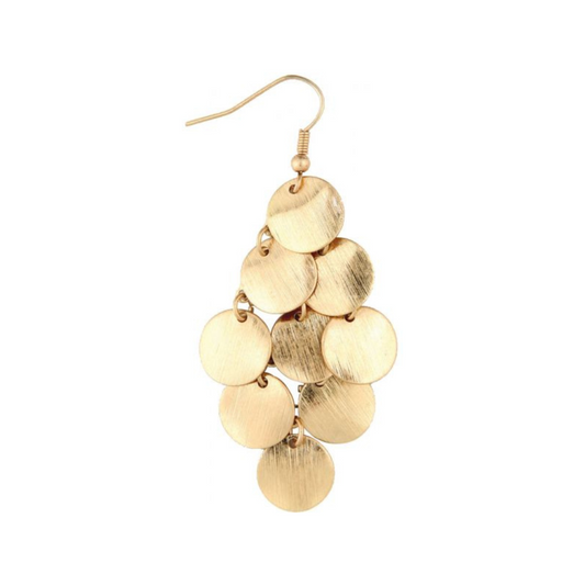 Rain - Gold Tone Brushed Finish 9 Disc Earrings