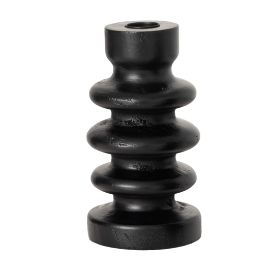 Modern Black Wooden Ripple Candle Stick (2 Sizes)