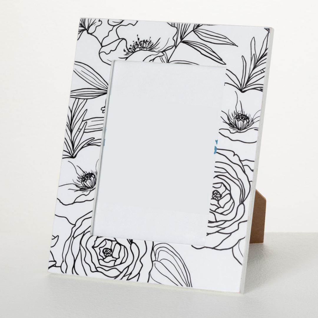 White and Black Floral Photo Frame