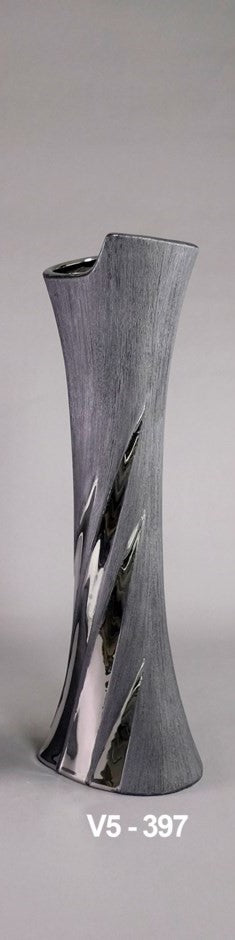 Tall Grey and Silver Ceramic Vase *Pick Up Only