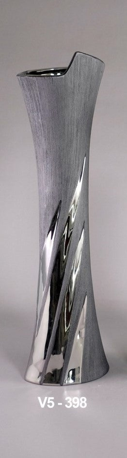 Tall Grey and Silver Ceramic Vase *Pick Up Only