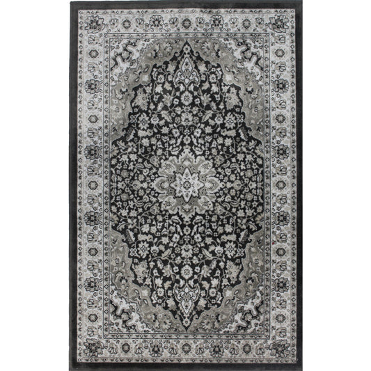 2x4' Grey pattern washable rug with low pile 