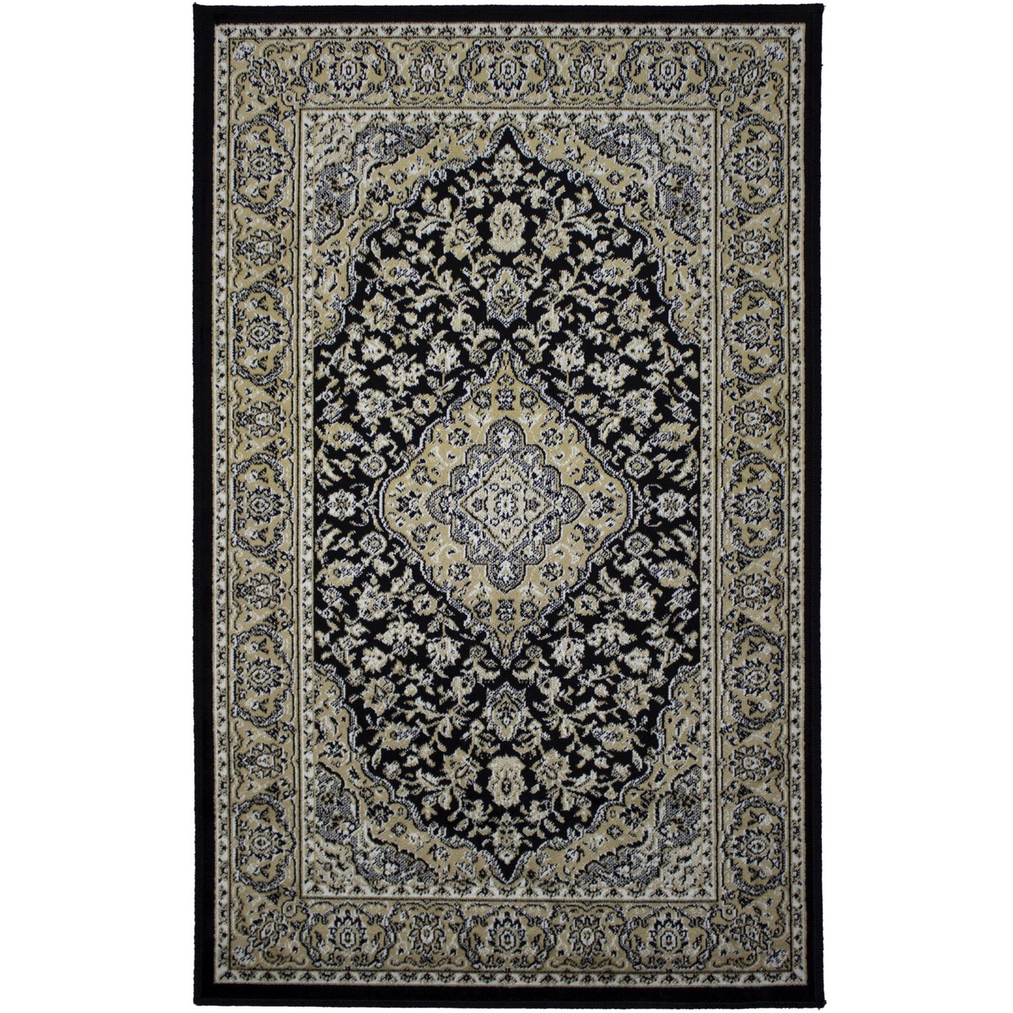 2x4' Black Pattern washable rug with low pile 