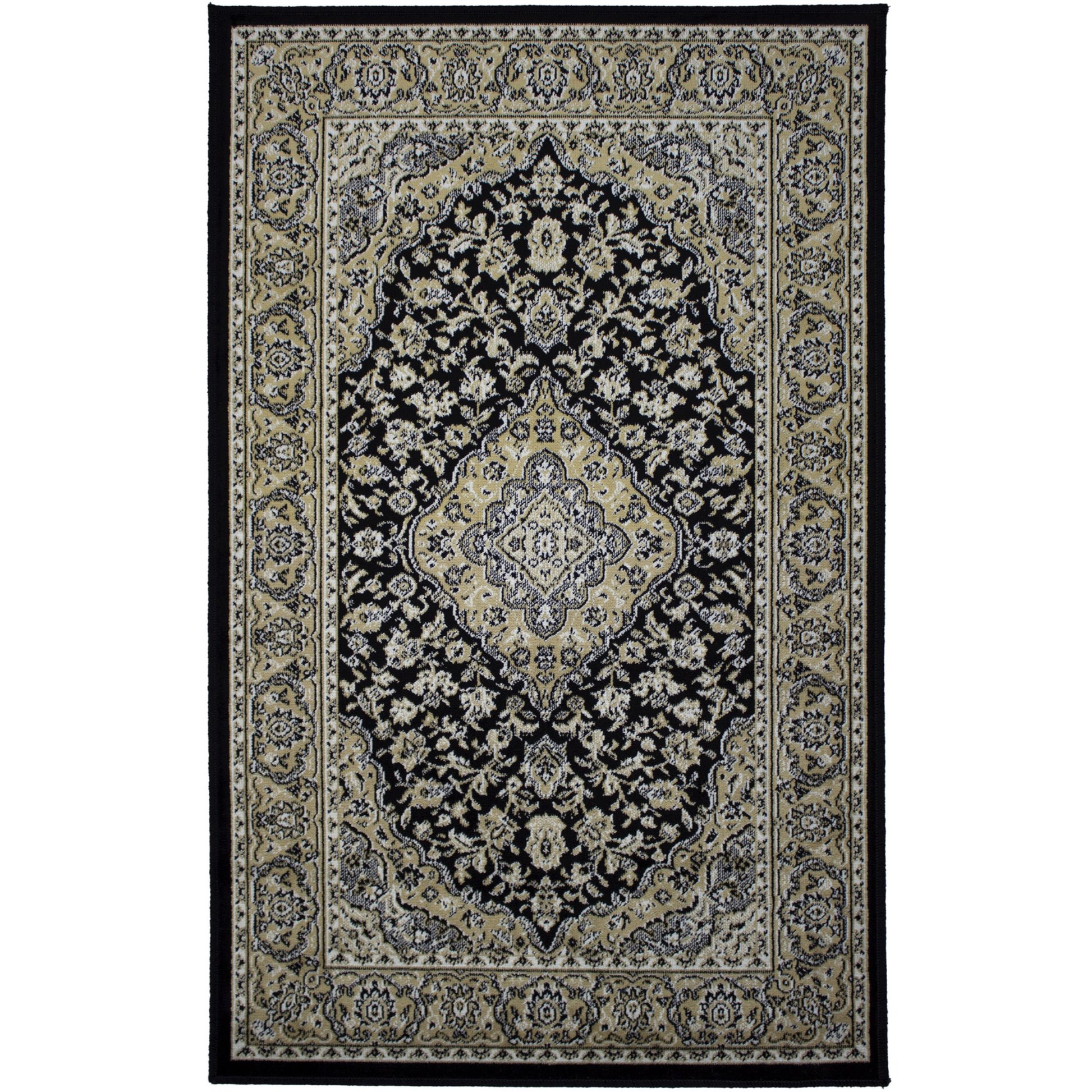 2x4' Black Pattern washable rug with low pile 