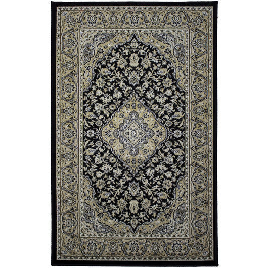 2x4' Black Pattern washable rug with low pile 