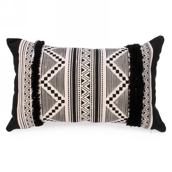Black and Natural Aztec Rectangular Cushion
