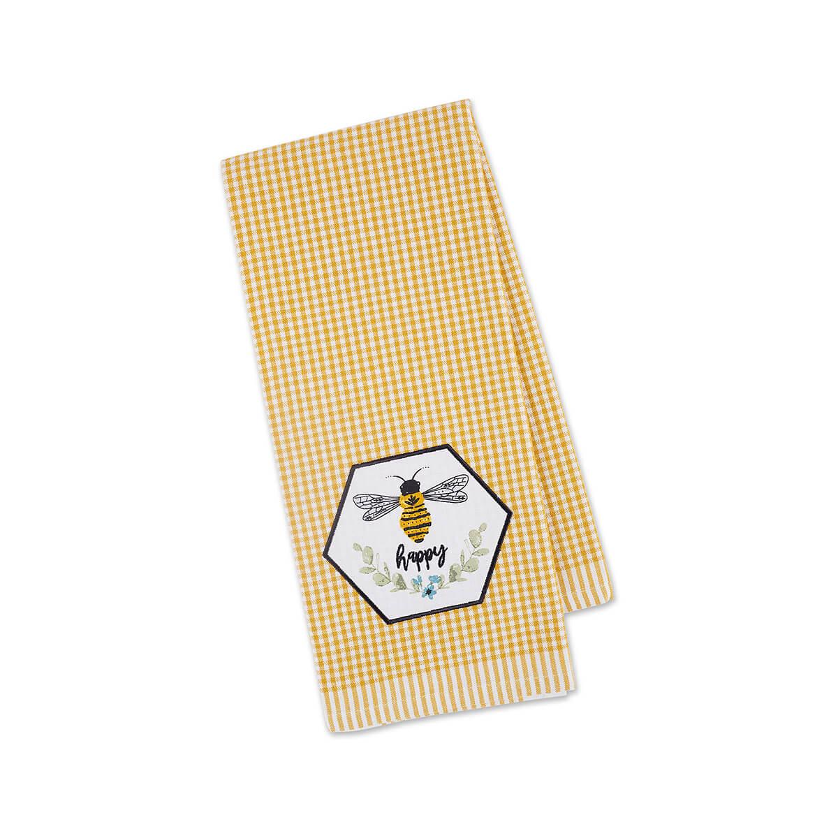 Bee Kind Embellished Tea Towel - Yellow Gingham
