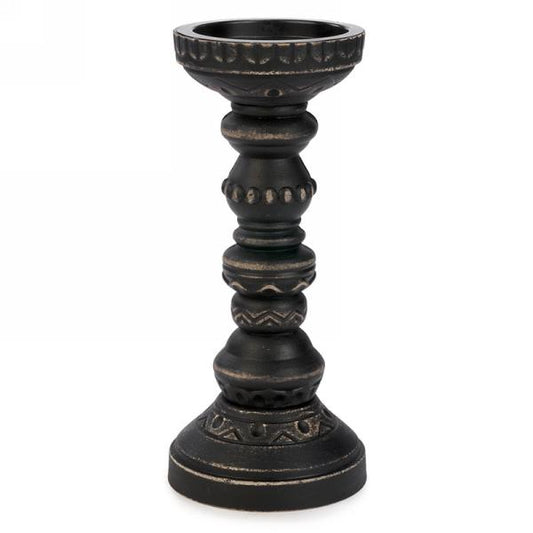 Antiqued Black Candle Holder 10"