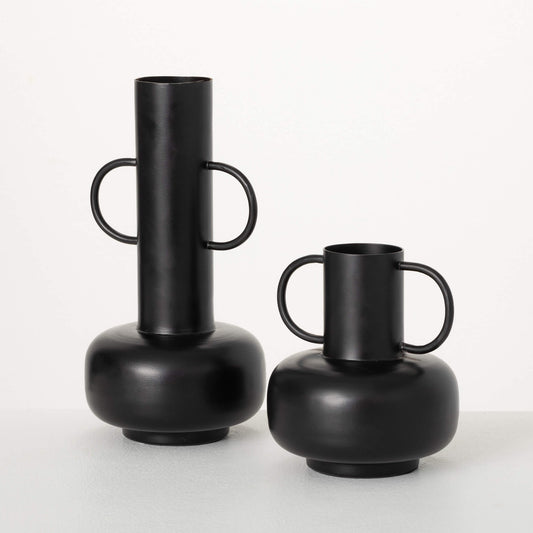 Black Metal Handled Vase (2 Sizes)