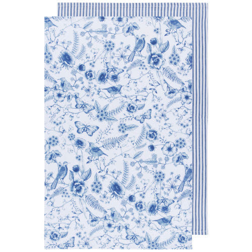 Blue & White Juliette Garden and Stripe Dish Towels (Set of 2)