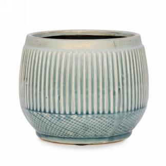 Pale Blue Ridged/Weaved Pot