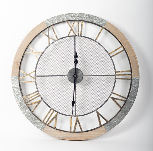 Wood and Metal Clock with Wire Lattice 30"  **Store Pickup Only**